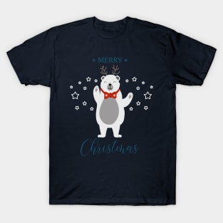 Holiday greeting from cute Polar Bear with reindeer antlers T-Shirt